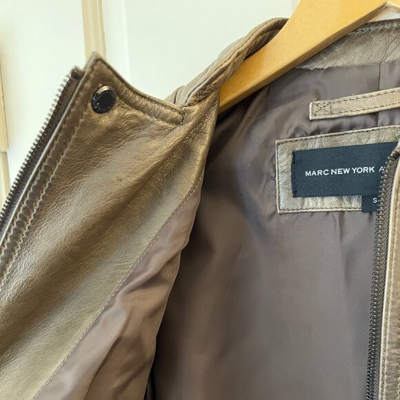 Marc New York by Andrew Marc LEATHER Biker Jacket size Small in Olive Green - Picture 4 of 15